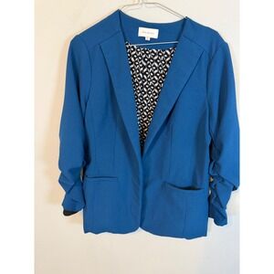 Skies Are Blue Womens Blazer Ruched Sleeve Teal Blue Size L